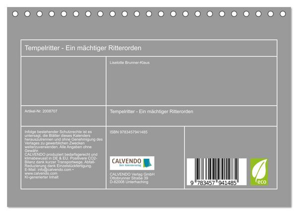 Produktbild: Tempelritter - Ein m&auml;chtiger Ritterorden (Tischkalender 2026 DIN A5 quer), CALVENDO Monatskalender