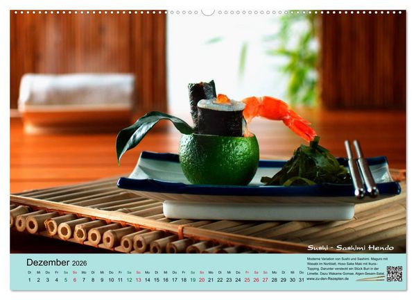 Produktbild: Sushi - Sashimi mit Anleitung f&uuml;r perfektes Gelingen (Wandkalender 2026 DIN A2 quer), CALVENDO Monatskalender
