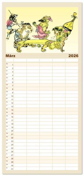 Produktbild: Familienplaner 2026 - Kawanabe Kyosai - Einhundert D&auml;monen mit 5 Spalten (Wandkalender, 21 x 45 cm) CALVENDO
