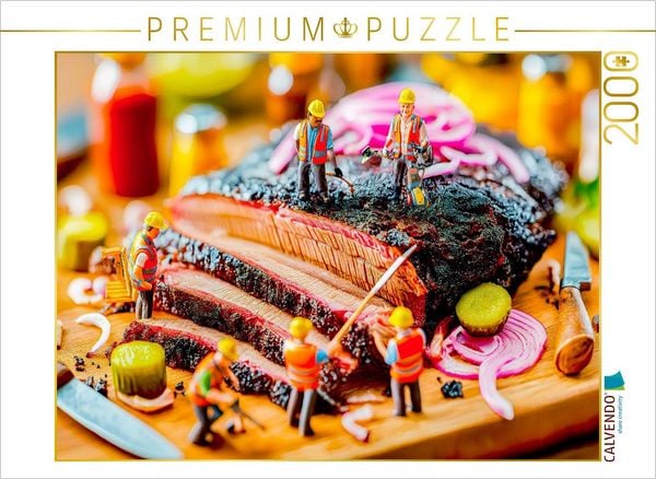 Produktbild: CALVENDO Puzzle Bauarbeiter Miniaturen richten k&ouml;stliches Thunfischsteak mit Zwiebelringen an | 2000 Teile Lege-Gr&ouml;&szlig;e 90x67cm Foto-Puzzle f&uuml;r gl&uuml;cklic