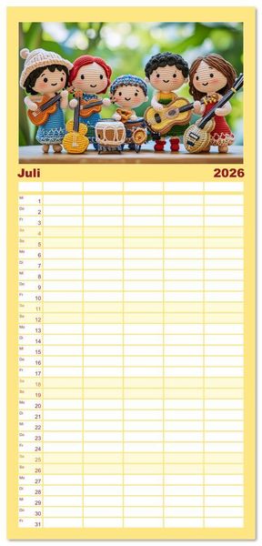 Produktbild: Familienplaner 2026 - Amigurumi Moments. Ein fantastischer Familienalltag mit 5 Spalten (Wandkalender, 21 x 45 cm) CALVENDO
