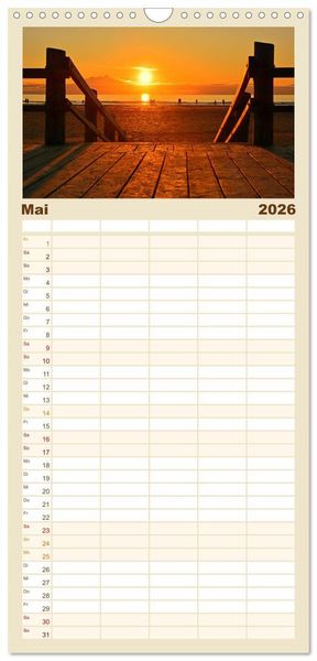Produktbild: Familienplaner 2026 - Traumhafte Sonnenunterg&auml;nge an der Nordsee mit 5 Spalten (Wandkalender, 21 x 45 cm) CALVENDO