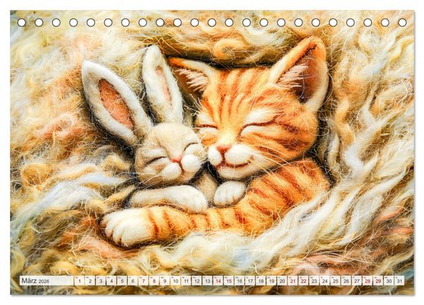 Produktbild: Filzige Katzenfreunde - Ein Jahr voller niedlicher KI-Filzkunst (Tischkalender 2026 DIN A5 quer), CALVENDO Monatskalender