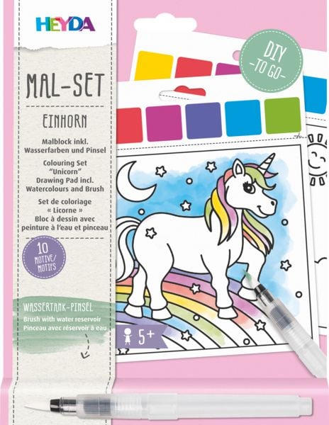 Produktbild: Brunnen Heyda Mal Set Einhorn - Malblock inkl. Wasserfarben und Pinsel, 10 Motive