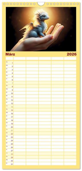 Produktbild: Familienplaner 2026 - S&uuml;&szlig;e Babydrachen mit 5 Spalten (Wandkalender, 21 x 45 cm) CALVENDO