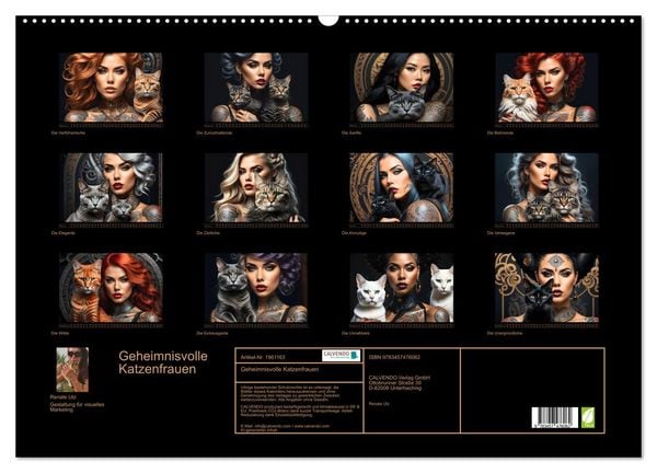 Produktbild: Geheimnisvolle Katzenfrauen (Wandkalender 2026 DIN A2 quer), CALVENDO Monatskalender