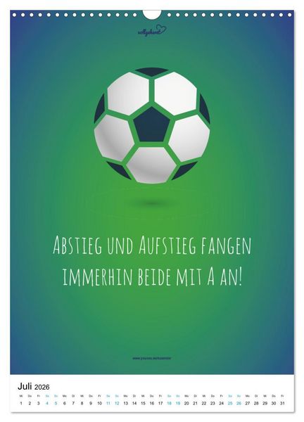 Produktbild: vollgeherzt: Der lustige Zitate-Wandkalender f&uuml;r Fu&szlig;ballfans und Sportbegeisterte! (Wandkalender 2026 DIN A3 hoch), CALVENDO Monatskalender