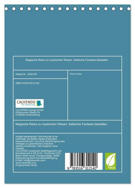 Produktbild: Magische Reise zu mystischen Wesen. Keltische Fantasie-Gestalten (Tischkalender 2026 DIN A5 hoch), CALVENDO Monatskalender