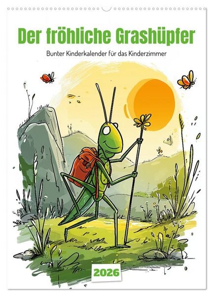 Produktbild: Der fr&ouml;hliche Grash&uuml;pfer - bunter Kinderkalender f&uuml;r das Kinderzimmer (Wandkalender 2026 DIN A2 hoch), CALVENDO Monatskalender