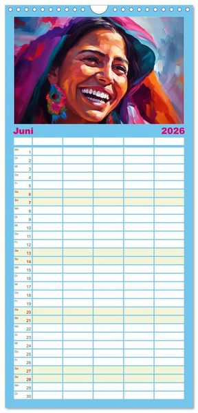 Produktbild: Familienplaner 2026 - Farbenfroh Weiblich mit 5 Spalten (Wandkalender, 21 x 45 cm) CALVENDO