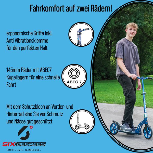 Produktbild: SIX DEGREES Alu Scooter Junior 145 blau