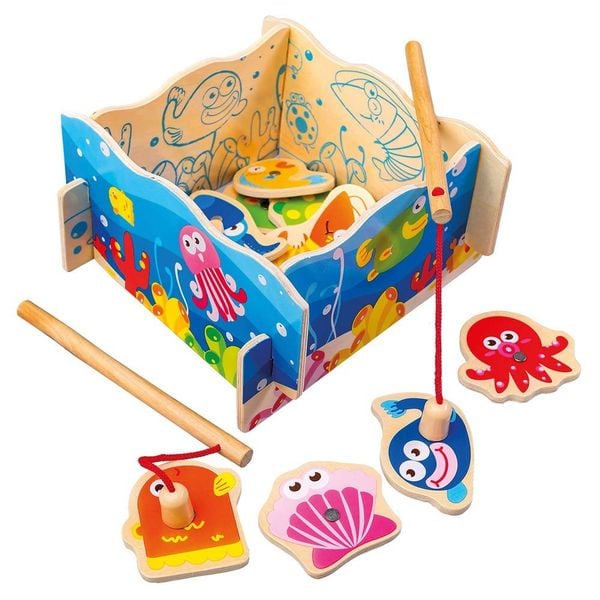 Bino 82795 - Angelspiel, Kinderspiel, bunt, magnetisch, 18-teilig