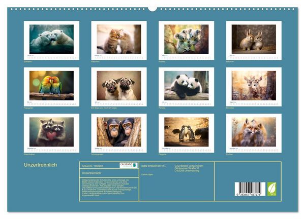 Produktbild: Unzertrennlich (hochwertiger Premium Wandkalender 2026 DIN A2 quer), Kunstdruck in Hochglanz