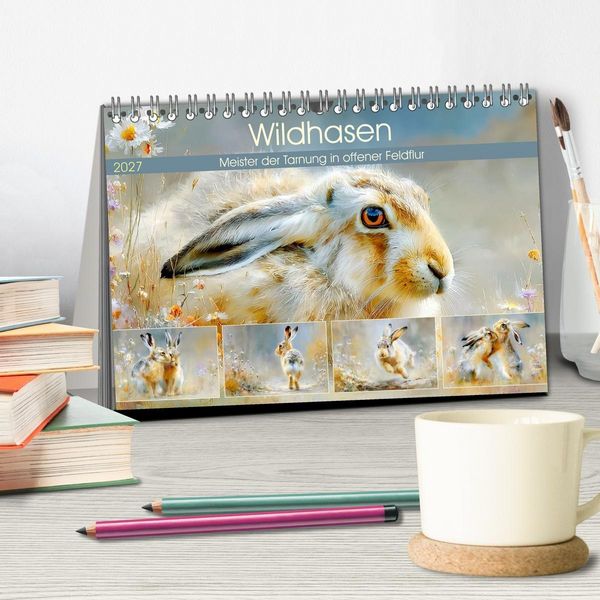 Produktbild: Wildhasen. Meister der Tarnung in offener Feldflur (Tischkalender 2027 DIN A5 quer), CALVENDO Monatskalender