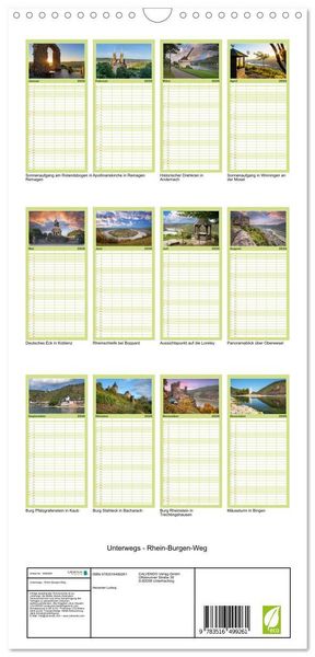 Produktbild: Familienplaner 2026 - Unterwegs - Rhein-Burgen-Weg mit 5 Spalten (Wandkalender, 21 x 45 cm) CALVENDO