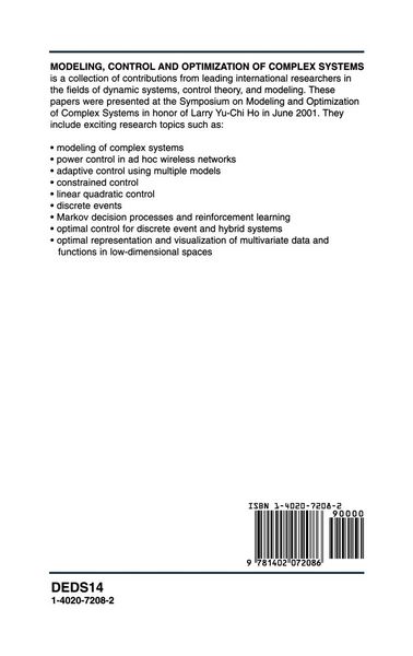 Produktbild: Modeling, Control and Optimization of Complex Systems