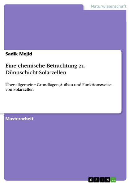 Produktbild: Eine chemische Betrachtung zu D&uuml;nnschicht-Solarzellen