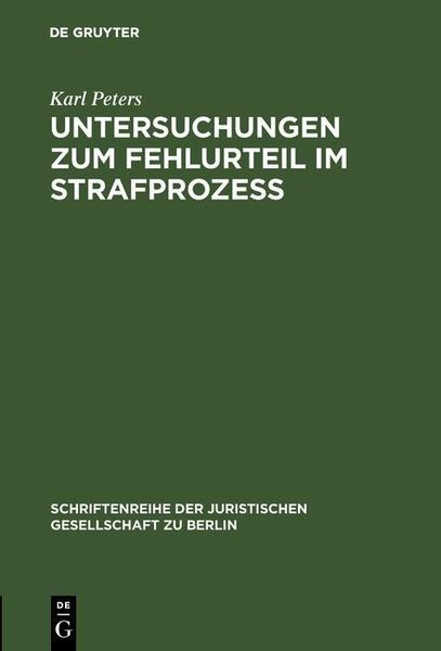 Produktbild: Untersuchungen zum Fehlurteil im Strafproze&szlig;
