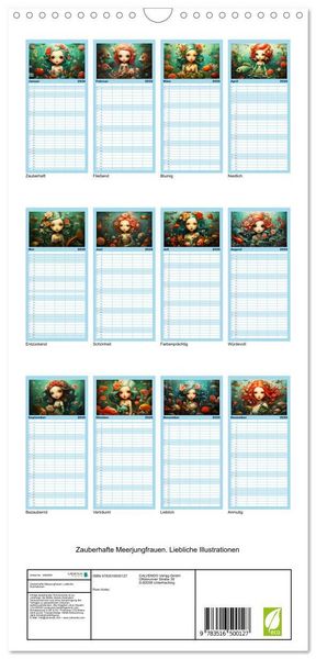 Produktbild: Familienplaner 2026 - Zauberhafte Meerjungfrauen. Liebliche Illustrationen mit 5 Spalten (Wandkalender, 21 x 45 cm) CALVENDO
