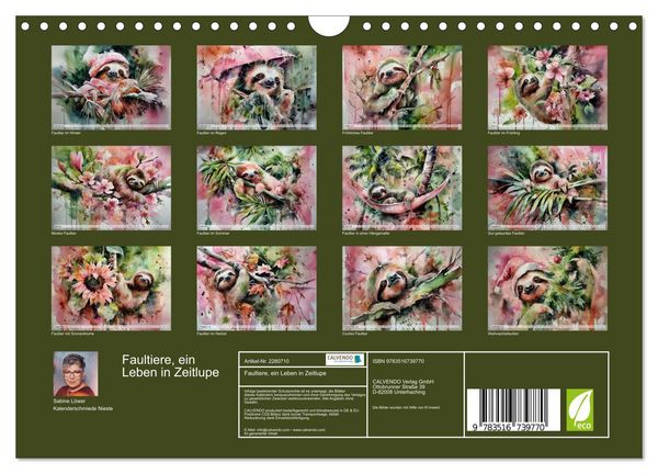 Produktbild: Faultiere, ein Leben in Zeitlupe (Wandkalender 2026 DIN A4 quer), CALVENDO Monatskalender