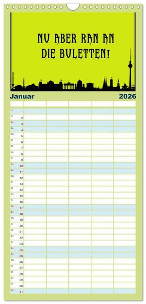 Produktbild: Familienplaner 2026 - Berliner Mundart mit 5 Spalten (Wandkalender, 21 x 45 cm) CALVENDO