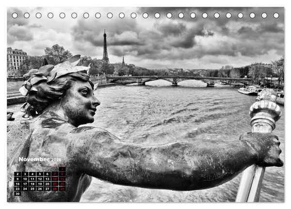 Produktbild: Paris-Impressionen in Schwarz-Wei&szlig; (Tischkalender 2026 DIN A5 quer), CALVENDO Monatskalender