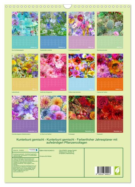 Produktbild: Kunterbunt gemischt - Kunterbunt gemischt - Farbenfroher Jahresplaner mit aufw&auml;ndigen Pflanzencollagen (Wandkalender 2026 DIN A3 hoch), CALVENDO Monatskalender