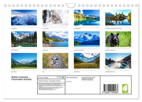 Produktbild: British Columbia - Faszination Kanada (Wandkalender 2026 DIN A4 quer), CALVENDO Monatskalender
