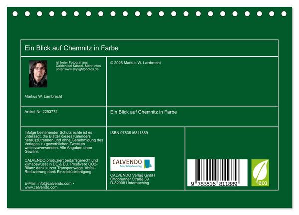 Produktbild: Ein Blick auf Chemnitz in Farbe (Tischkalender 2027 DIN A5 quer), CALVENDO Monatskalender