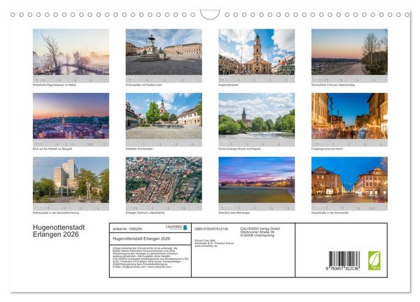 Produktbild: Hugenottenstadt Erlangen 2026 (Wandkalender 2026 DIN A3 quer), CALVENDO Monatskalender