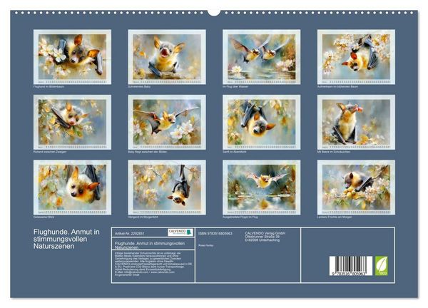 Produktbild: Flughunde. Anmut in stimmungsvollen Naturszenen (hochwertiger Premium Wandkalender 2027 DIN A2 quer), Kunstdruck in Hochglanz