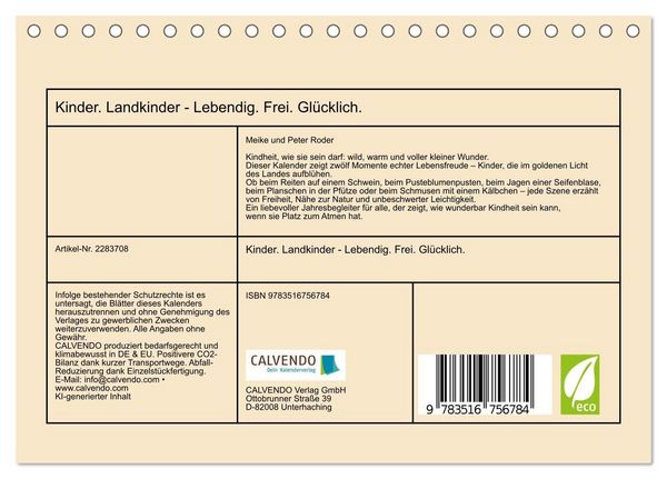 Produktbild: Kinder. Landkinder - Lebendig. Frei. Gl&uuml;cklich. (Tischkalender 2027 DIN A5 quer), CALVENDO Monatskalender