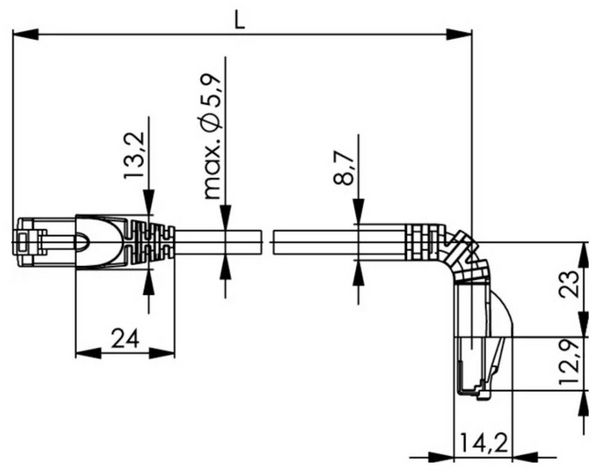 Produktbild: Teleg&auml;rtner 100008021 RJ45 Patchkabel CAT 6a S/FTP 1.0 m Schwarz Flammwidrig, mit Knickschutzt&uuml;lle 1 St.