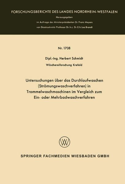 Produktbild: Untersuchungen &uuml;ber das Durchlaufwaschen (Str&ouml;mungswaschverfahren) in Trommelwaschmaschinen im Vergleich zum Ein- oder Mehrbadwaschverfahren