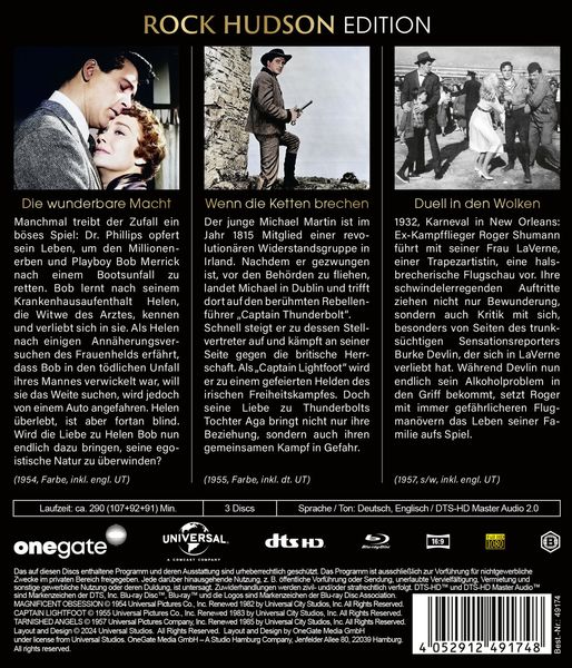 Produktbild: Rock Hudson Edition: Die wunderbare Macht / Wenn die Ketten brechen / Duell in den Wolken (3 Filme auf 3 Blu-rays)