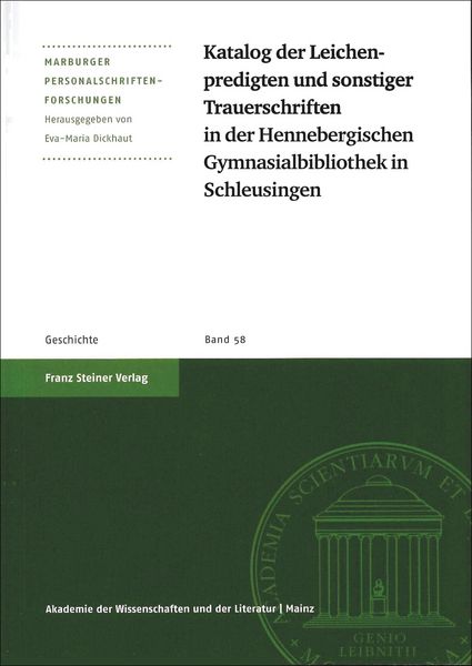 Produktbild: Katalog der Leichenpredigten und sonstiger Trauerschriften in der Hennebergischen Gymnasialbibliothek Schleusingen