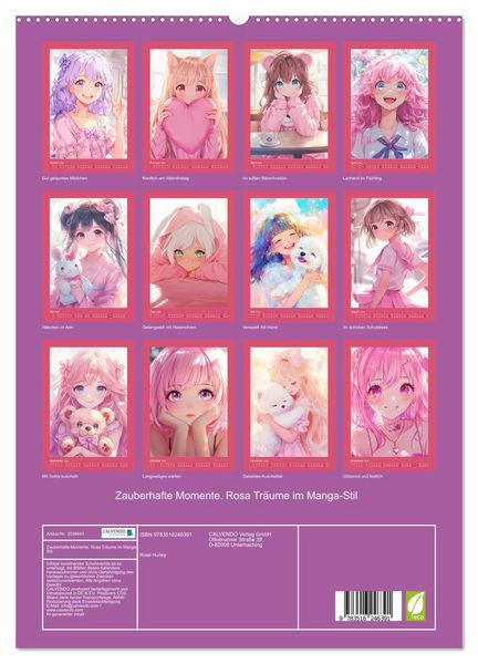 Produktbild: Zauberhafte Momente. Rosa Tr&auml;ume im Manga-Stil (hochwertiger Premium Wandkalender 2026 DIN A2 hoch), Kunstdruck in Hochglanz