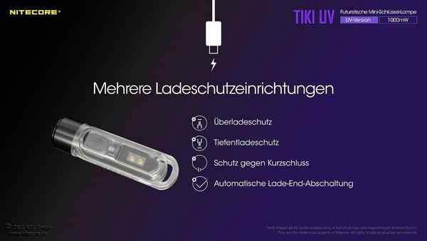 Produktbild: NiteCore TIKI UV NC-TIKIUV LED, UV-LED Taschenlampe akkubetrieben 70lm 12g