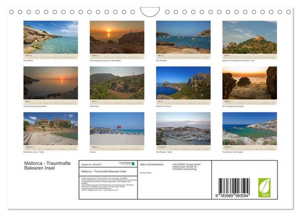 Produktbild: Mallorca - Traumhafte Balearen Insel (Wandkalender 2027 DIN A4 quer), CALVENDO Monatskalender