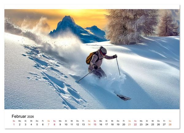 Produktbild: Skifahren - endlich Schnee (Wandkalender 2026 DIN A4 quer), CALVENDO Monatskalender