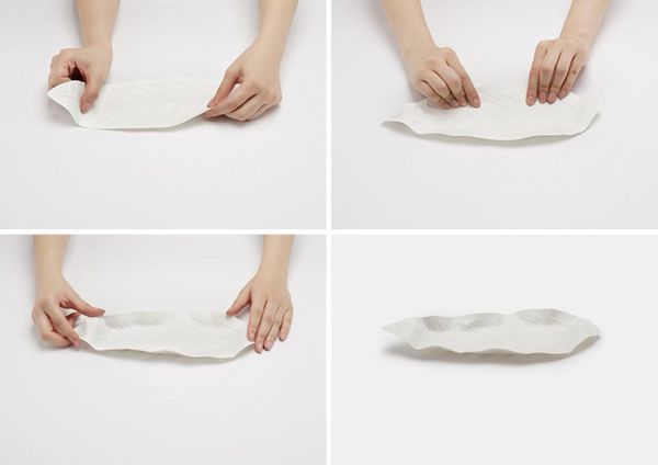 Produktbild: Flexible Hanji-Papierschale Blatt Wei&szlig; &ndash; Ablage / Servierschale aus koreanischem Hanji-