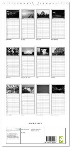 Produktbild: Familienplaner 2026 - BLACK 'N WHITE mit 5 Spalten (Wandkalender, 21 x 45 cm) CALVENDO