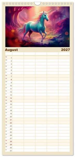 Produktbild: Familienplaner 2027 - Magische Momente im Land der Einh&ouml;rner mit 5 Spalten (Wandkalender, 21 x 45 cm) CALVENDO