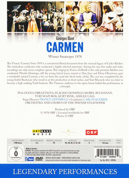 保障できる Carmen at Product Wiener Family Staatsoper 1978 [DVD