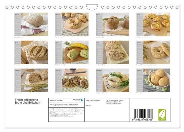 Produktbild: Frisch gebackene Brote und Br&ouml;tchen (Wandkalender 2026 DIN A4 quer), CALVENDO Monatskalender