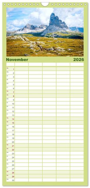 Produktbild: Familienplaner 2026 - Dolomiten - Die wundersch&ouml;nen S&uuml;dalpen in Italien. mit 5 Spalten (Wandkalender, 21 x 45 cm) CALVENDO