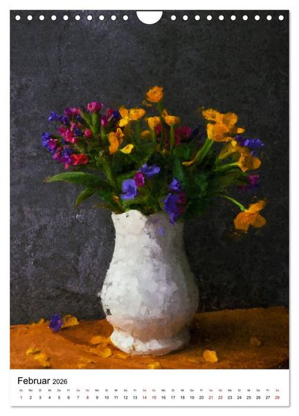 Produktbild: Bl&uuml;tenzauber - Gemalte Blumenstr&auml;u&szlig;e auf dem Tisch (Wandkalender 2026 DIN A4 hoch), CALVENDO Monatskalender