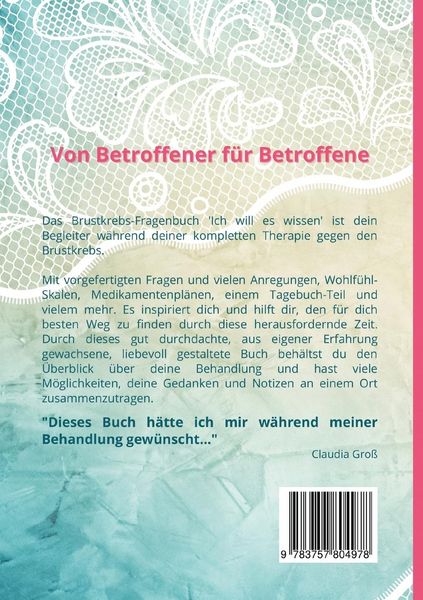 Produktbild: Ich will es wissen - Dein Brustkrebs-Begleitbuch