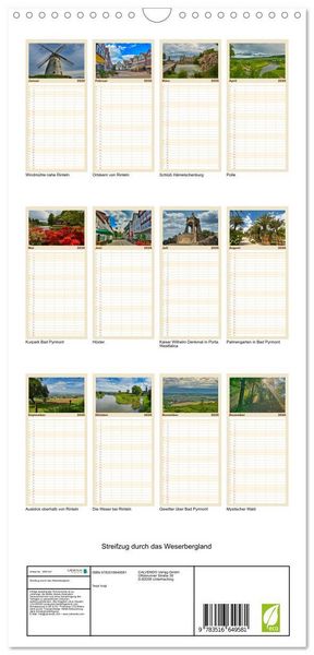Produktbild: Familienplaner 2026 - Streifzug durch das Weserbergland mit 5 Spalten (Wandkalender, 21 x 45 cm) CALVENDO