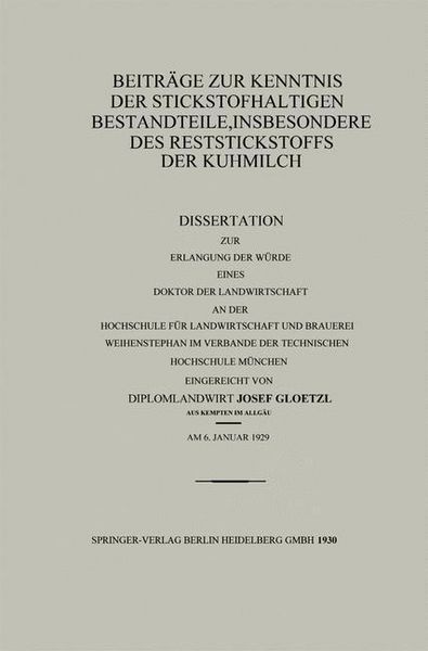 Produktbild: Beitr&auml;ge zur Kenntnis der stickstoffhaltigen Bestandteile, insbesondere des Reststickstoffs der Kuhmilch